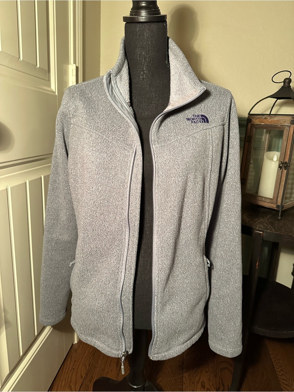 The North Face Light Gray Full-Zip Teddy Fleece Jacket
